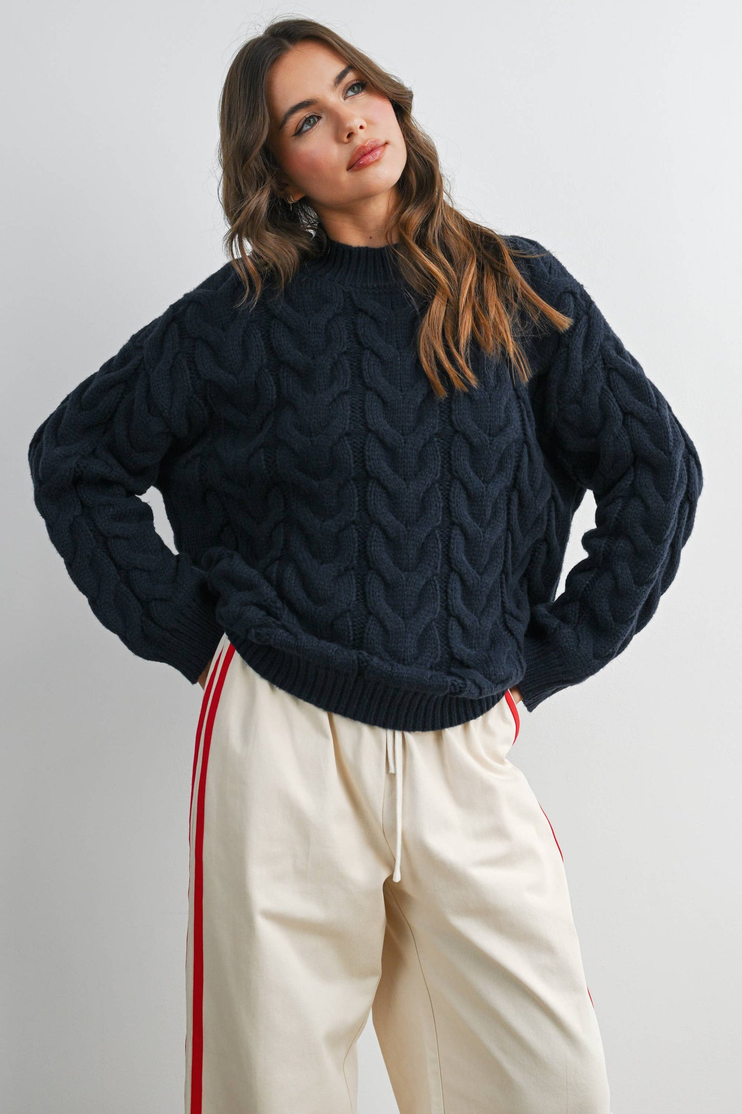 Cable-Knit Long Sleeve Sweater