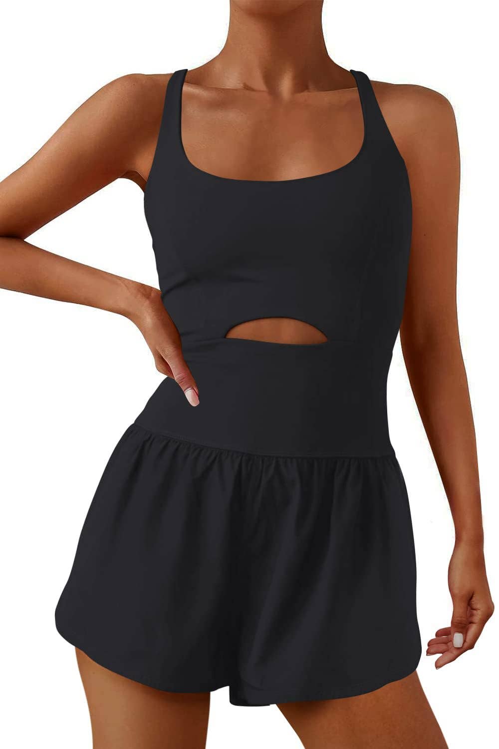 Athletic Cutout Romper: Grey / L