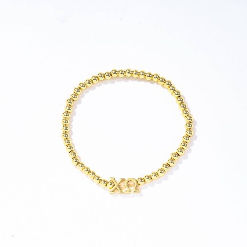 Sorority: Gold Beaded Bracelet with Greek Letters
