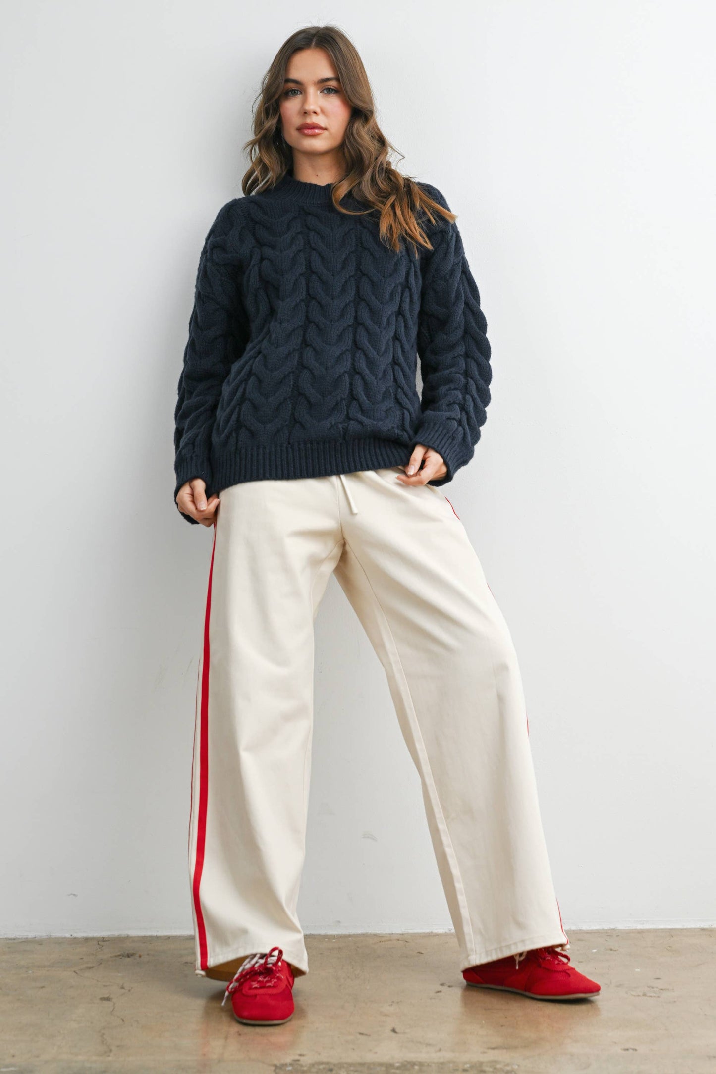 Cable-Knit Long Sleeve Sweater