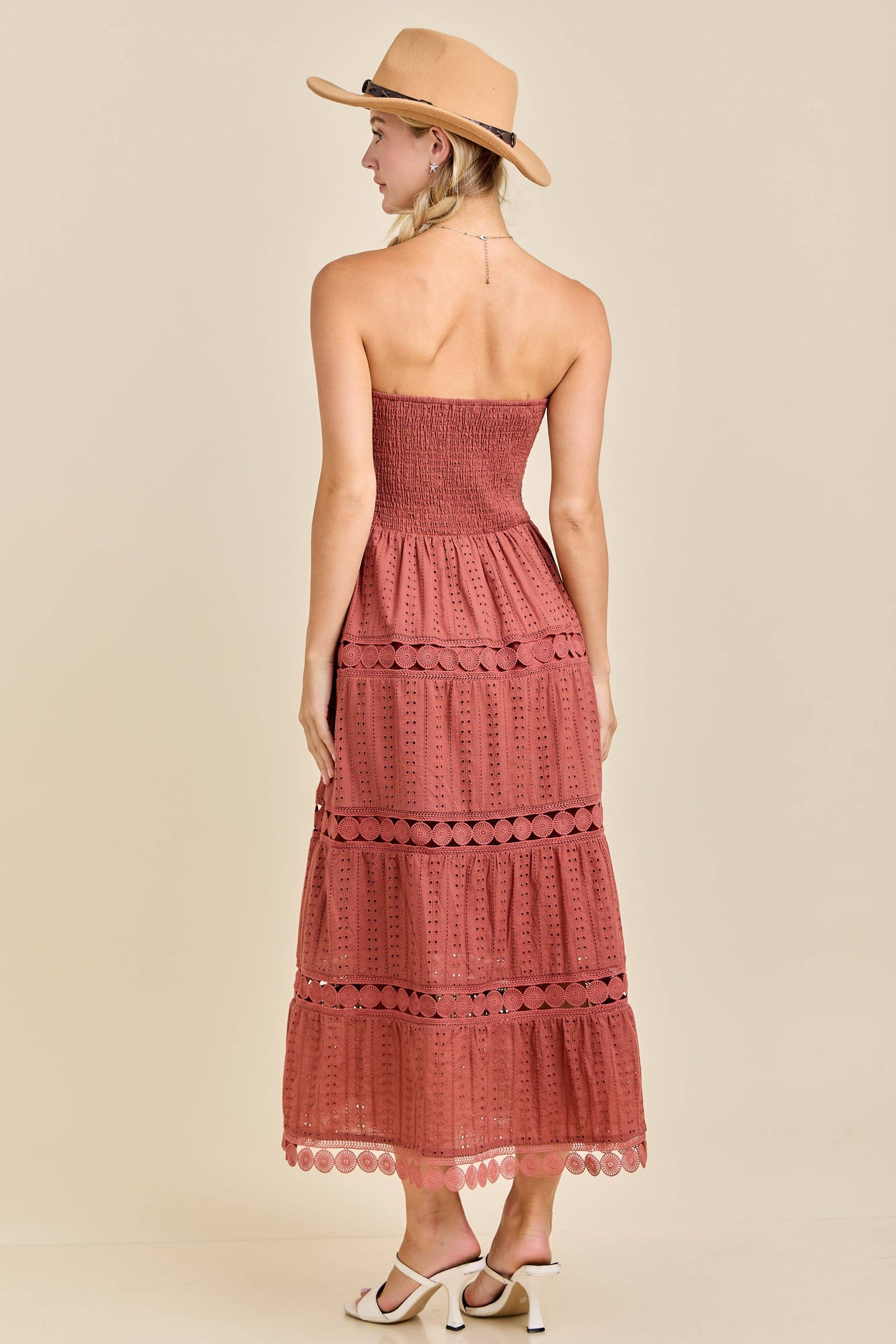 Smocked Eyelet Maxi Dress – Boho Summer Strapless
