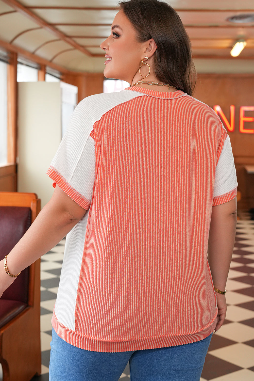 Coral Crush Ribbed Top (Plus Size)