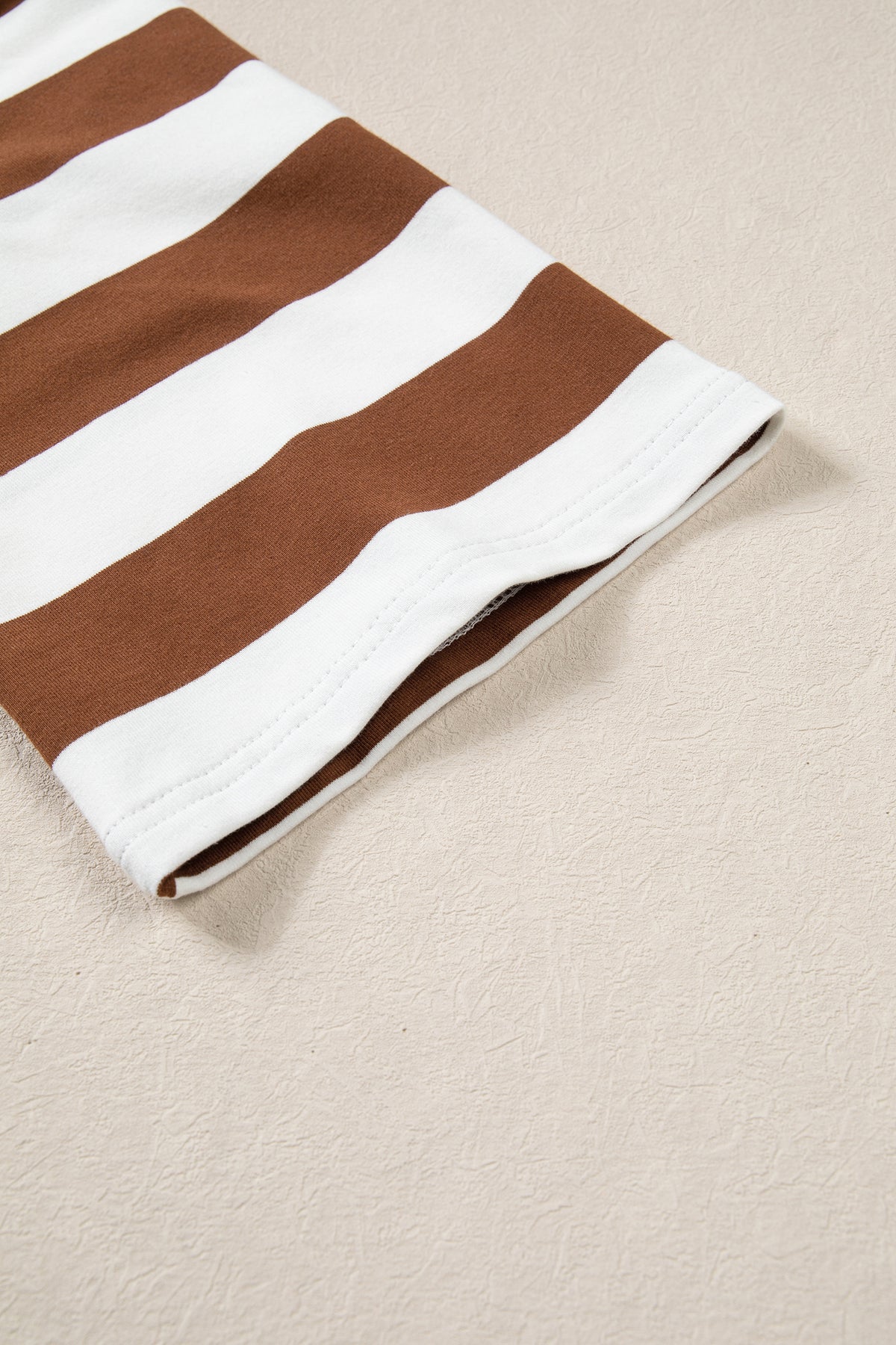 Brown Stripe Contrast Collar 3/4 Sleeve Oversized Casual Top