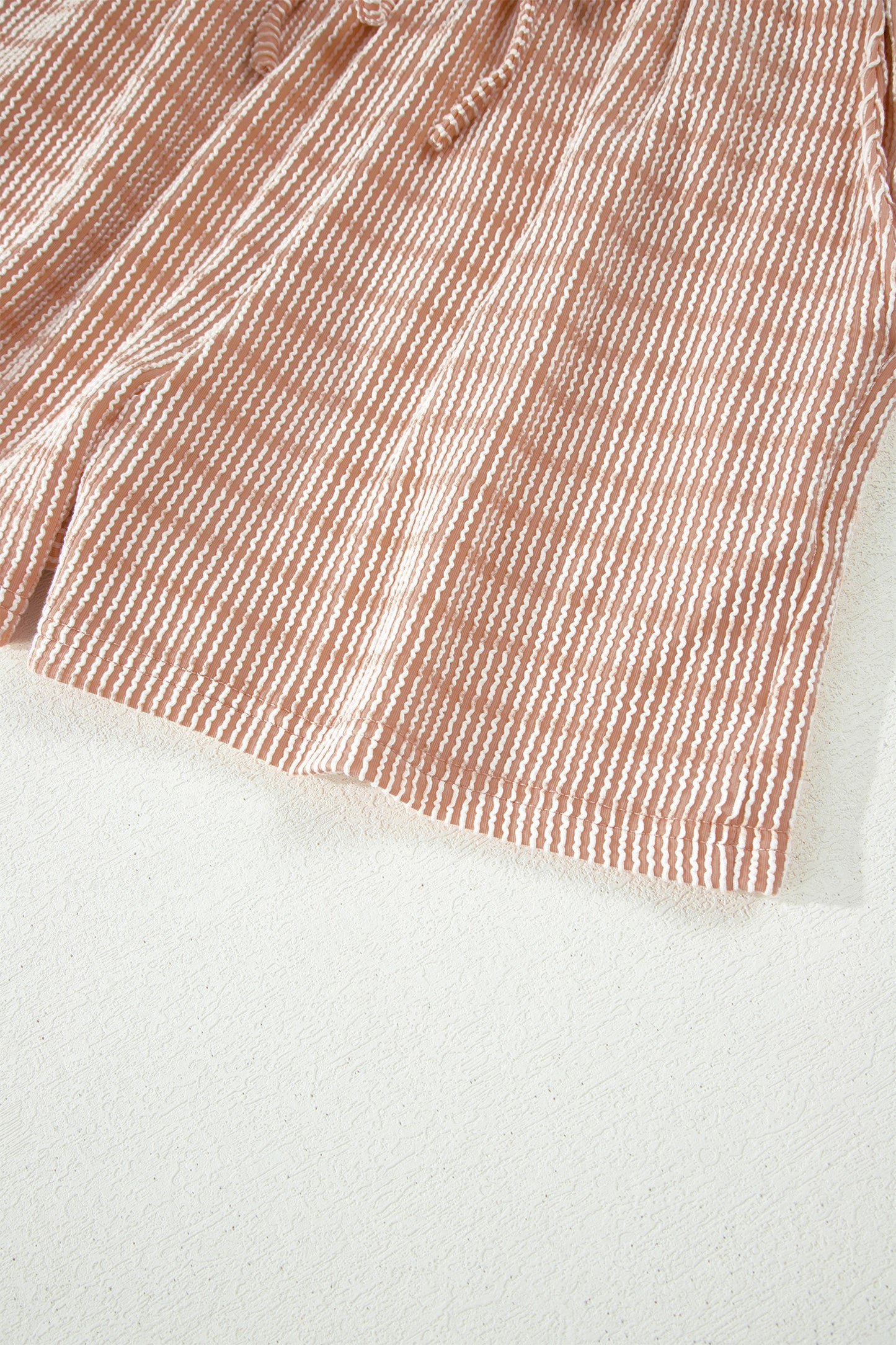 Sky Blue Stripe Raised Rib Loose Tee Drawstring Elastic Waist 2pcs Short Set