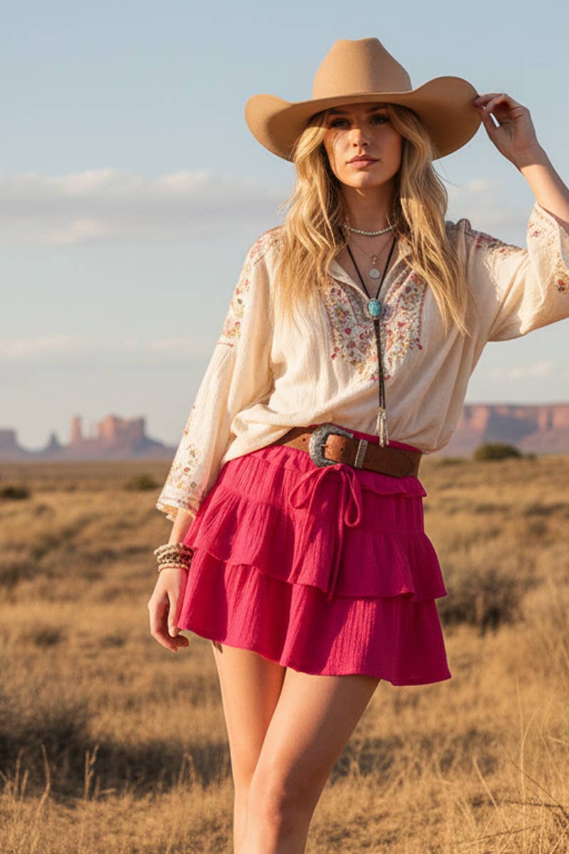 Tiered Gauze Ruffle Mini Skirt