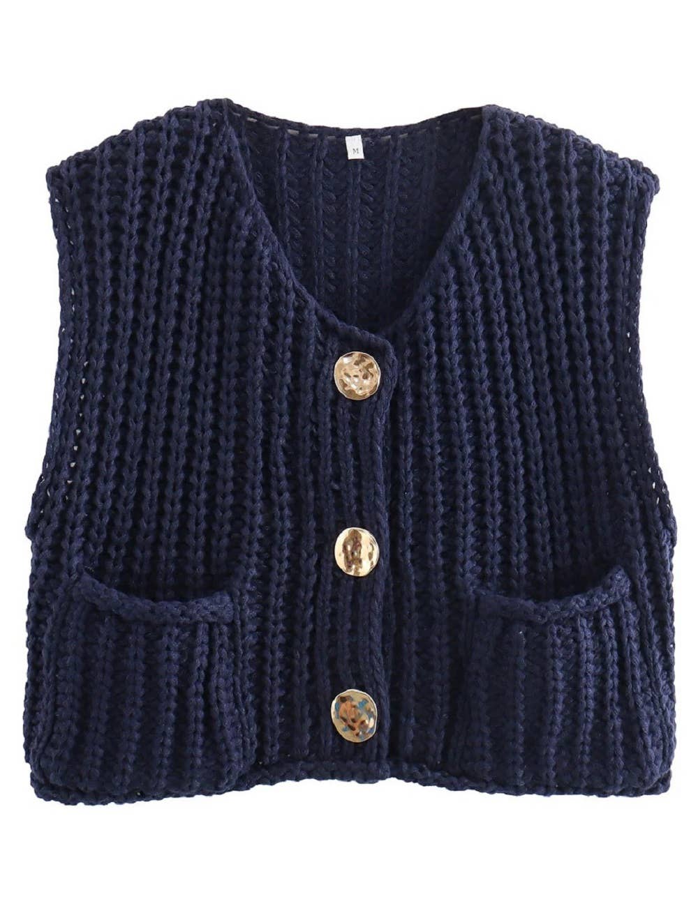Ladies Solid Color Crew Neck Crop Sweater Vest SKT621: Purple / S