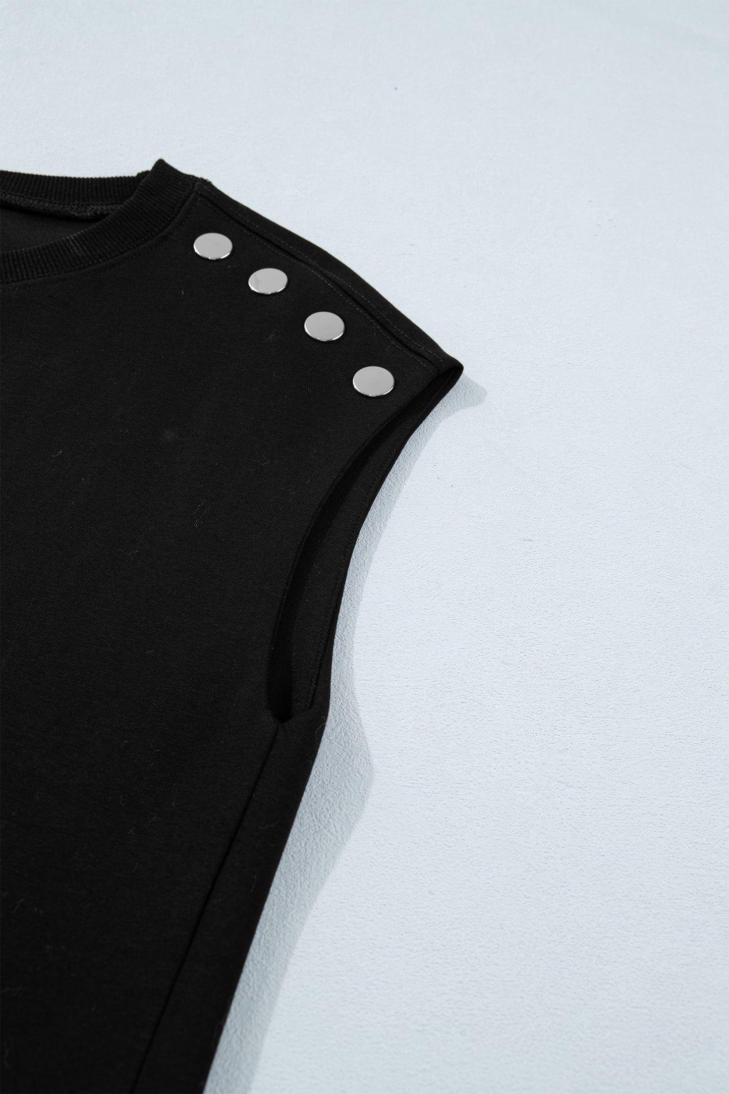 Black Casual Solid Short Sleeve Top with Metal Button Details Key Features