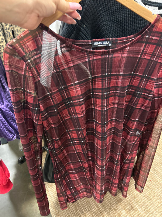 Red plaid sheer shirt