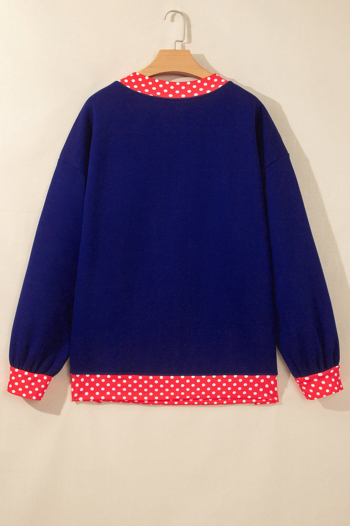 Dark Blue Colorblock Polka Dot Contrast Trim Oversized Sweatshirt