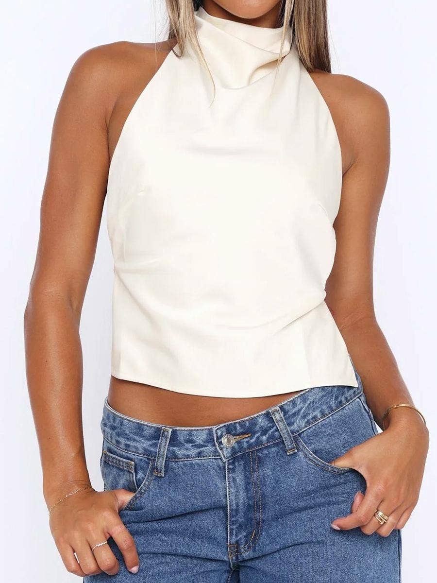 Halterneck backless crop tank top