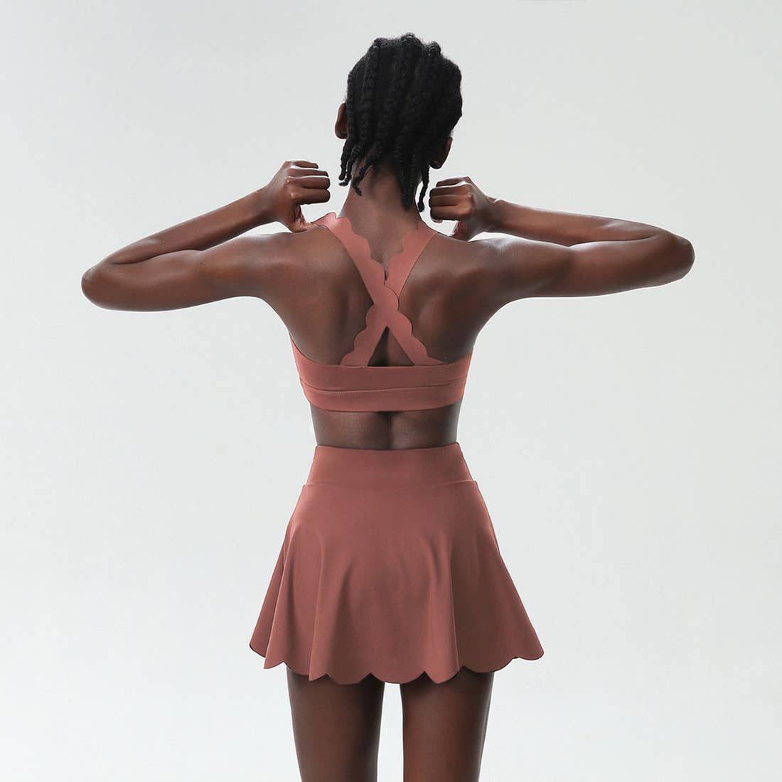 Women Seamless Quick-Dry Set Strappy Bra & A-Line Skirt: Light Purple / L
