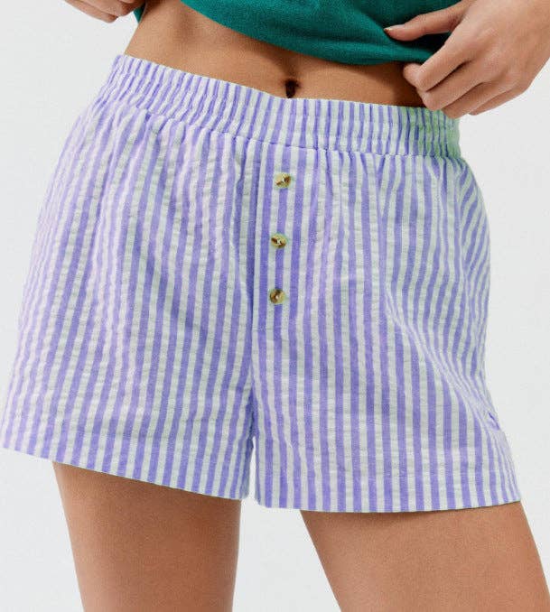 Striped Buttons Casual Loose Shorts DP25B637: Green / L