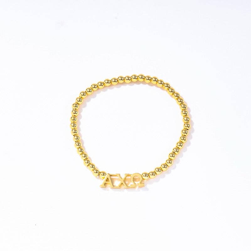 Sorority: Gold Beaded Bracelet with Greek Letters