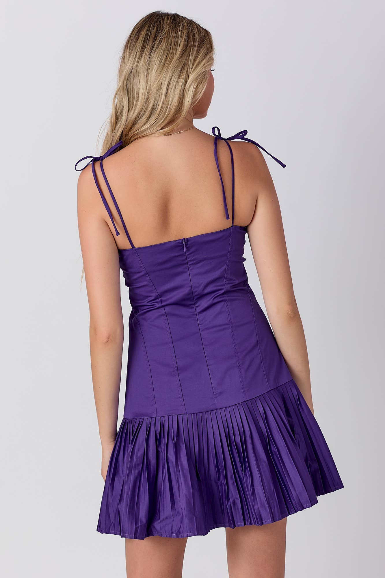Gameday Sweetheart neckline pleats mini dress : PURPLE / S