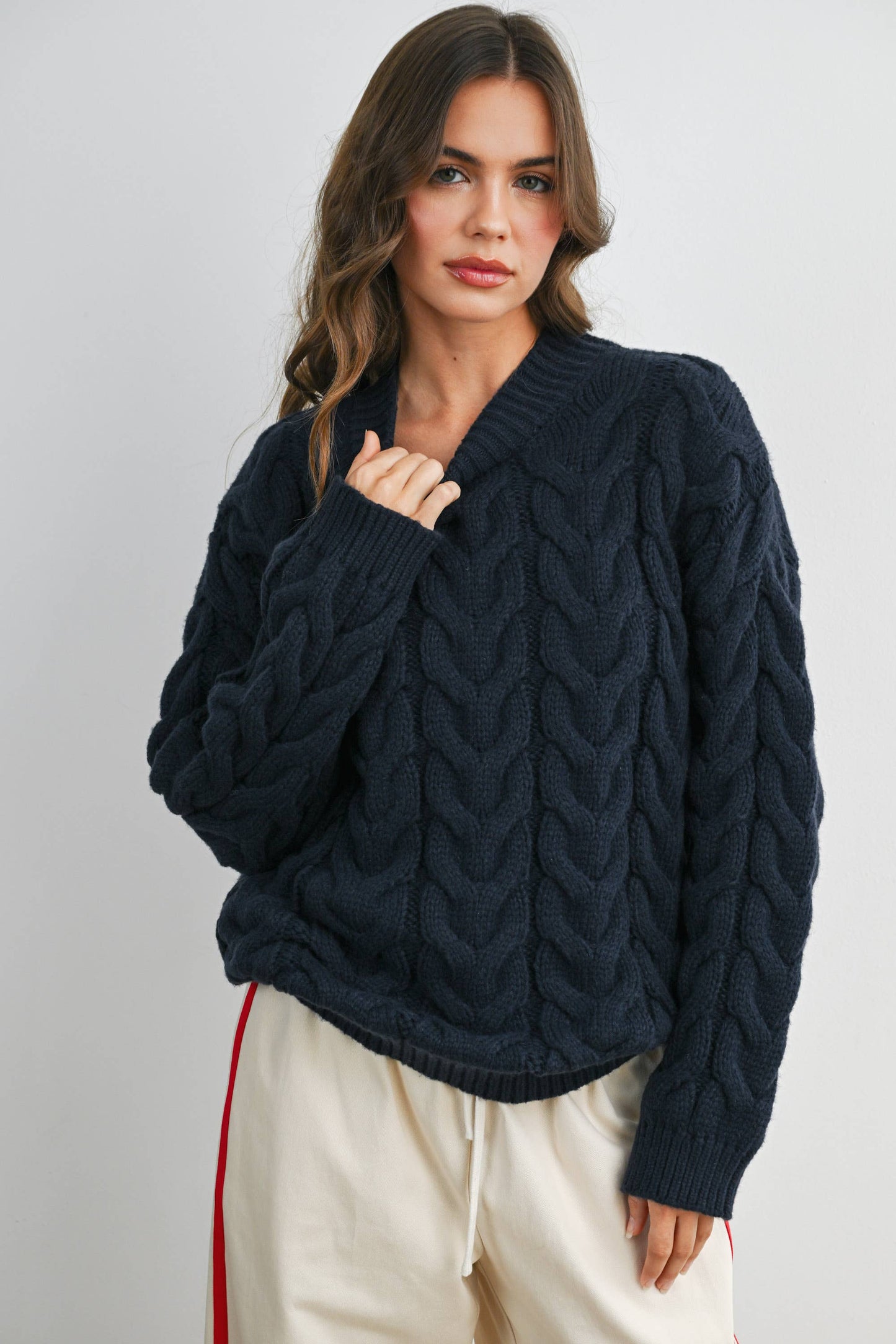 Cable-Knit Long Sleeve Sweater