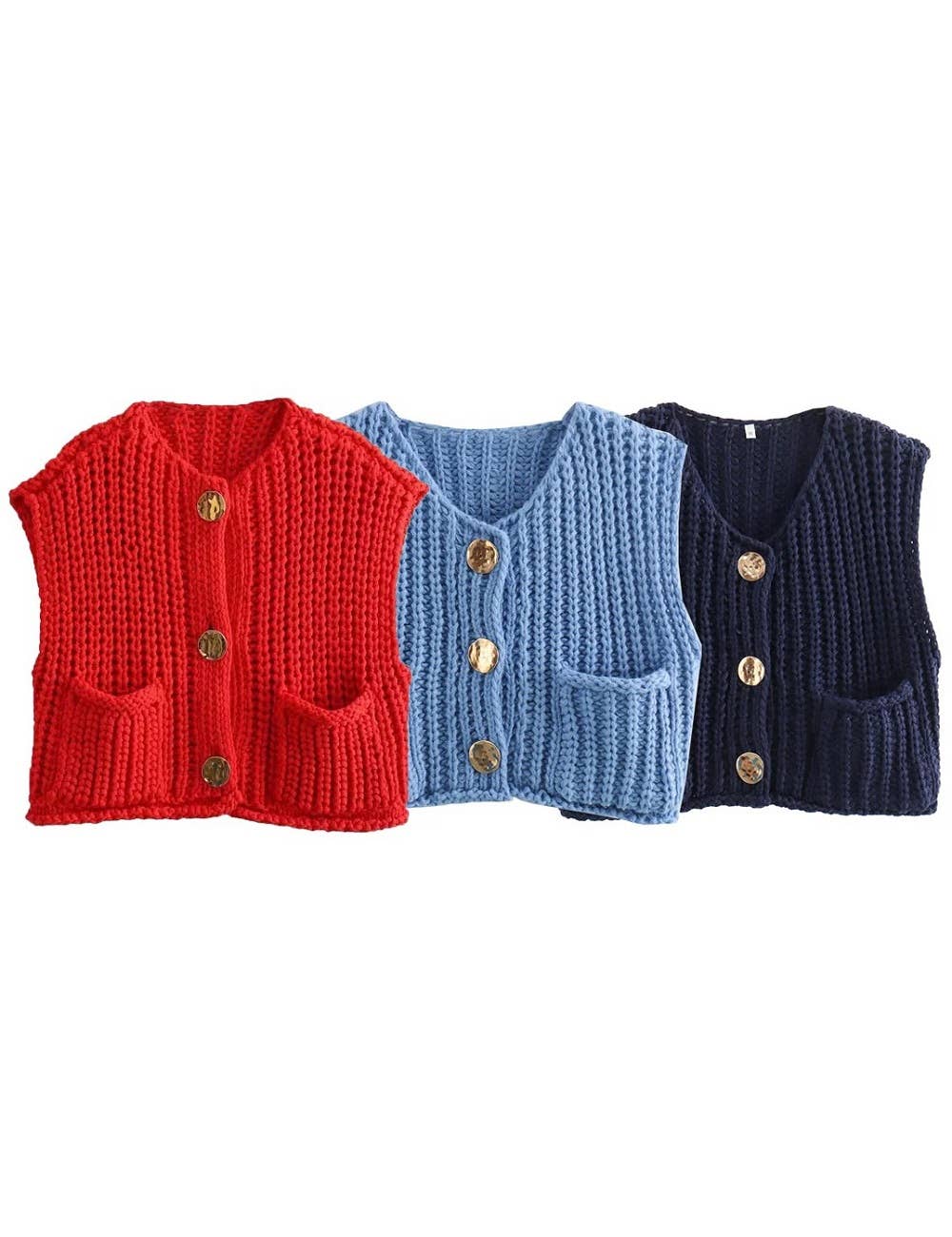 Ladies Solid Color Crew Neck Crop Sweater Vest SKT621: Purple / S