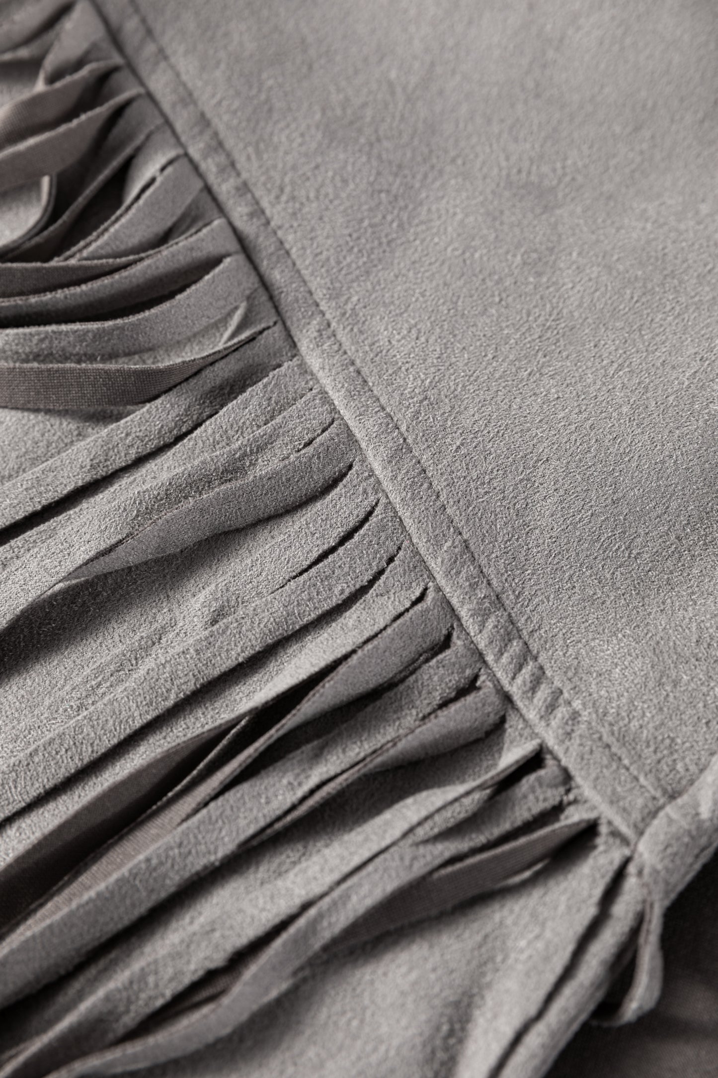 Gray Cropped Fringe Faux Suede Jacket