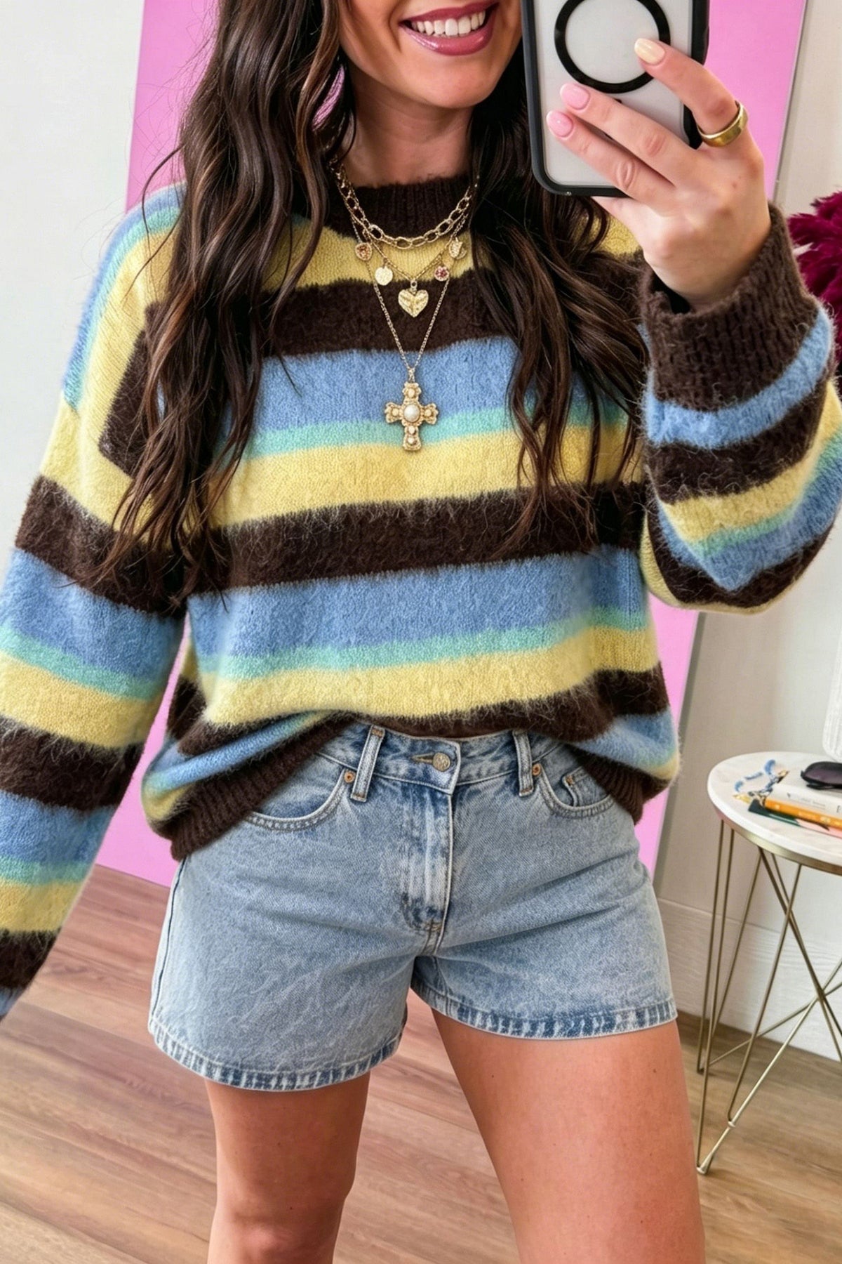 Multicolour Fuzzy Striped Sweater