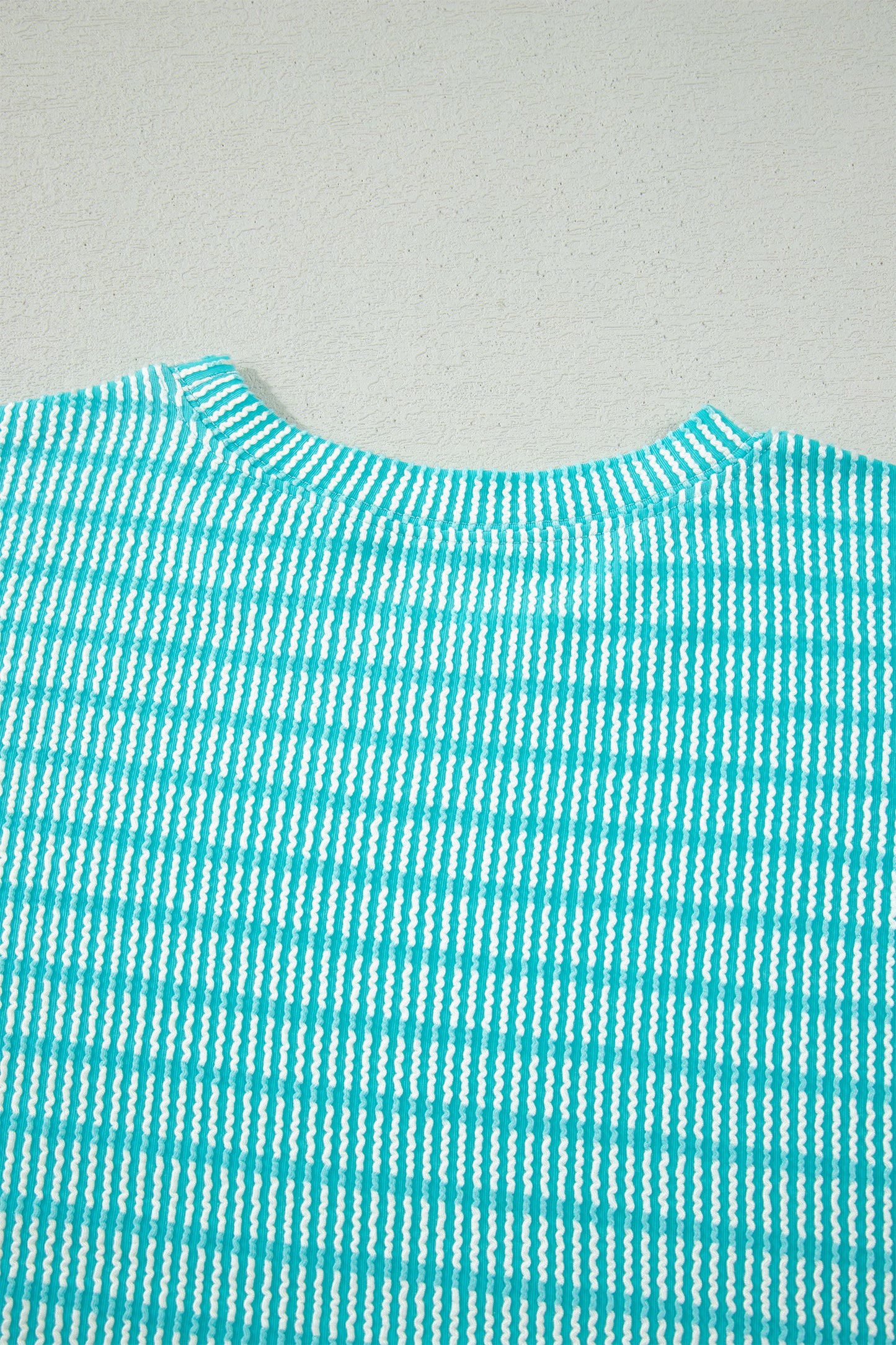 Sky Blue Stripe Raised Rib Loose Tee Drawstring Elastic Waist 2pcs Short Set