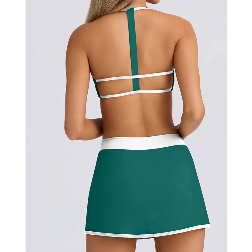 Sports Bra and Skirted Shorts Set: BLACK / L