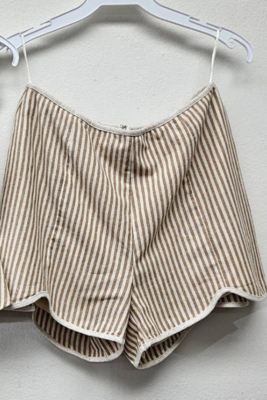 Stripe Cotton Contrast Binding Shorts