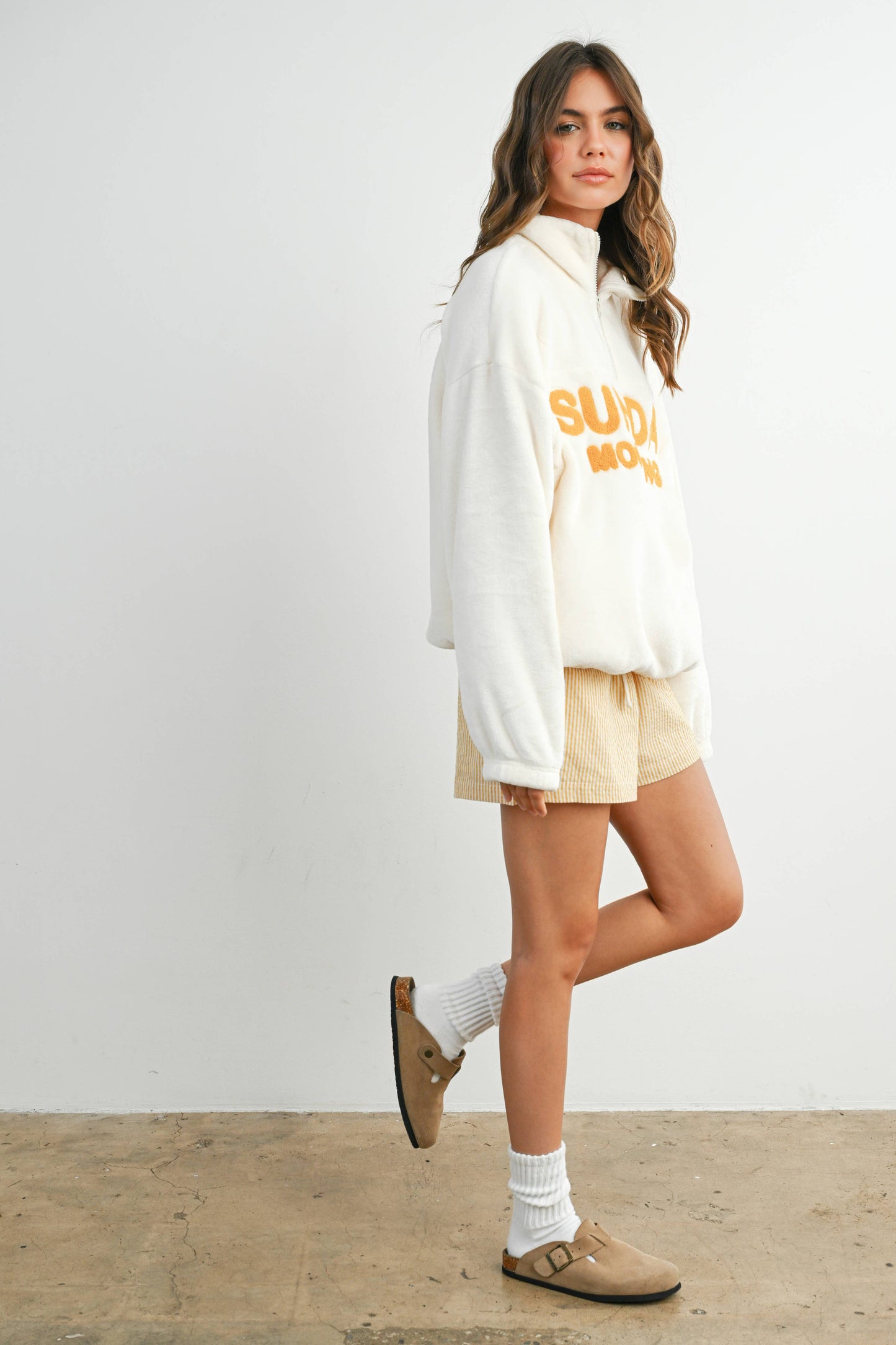 Sunday Morning Half-Zip Pullover Sweatshirt - BMT7579: IVORY / OLIVE / S