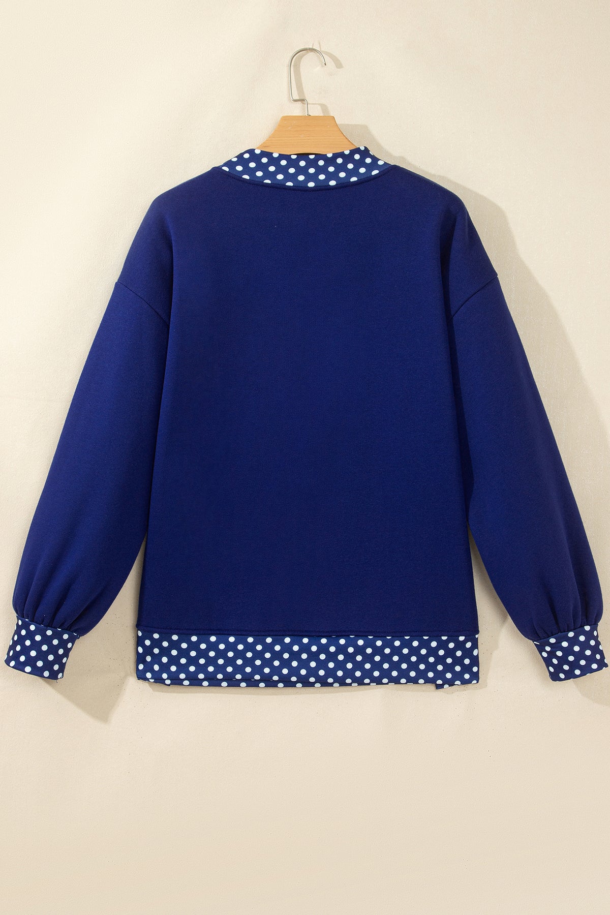Dark Blue Colorblock Polka Dot Contrast Trim Oversized Sweatshirt