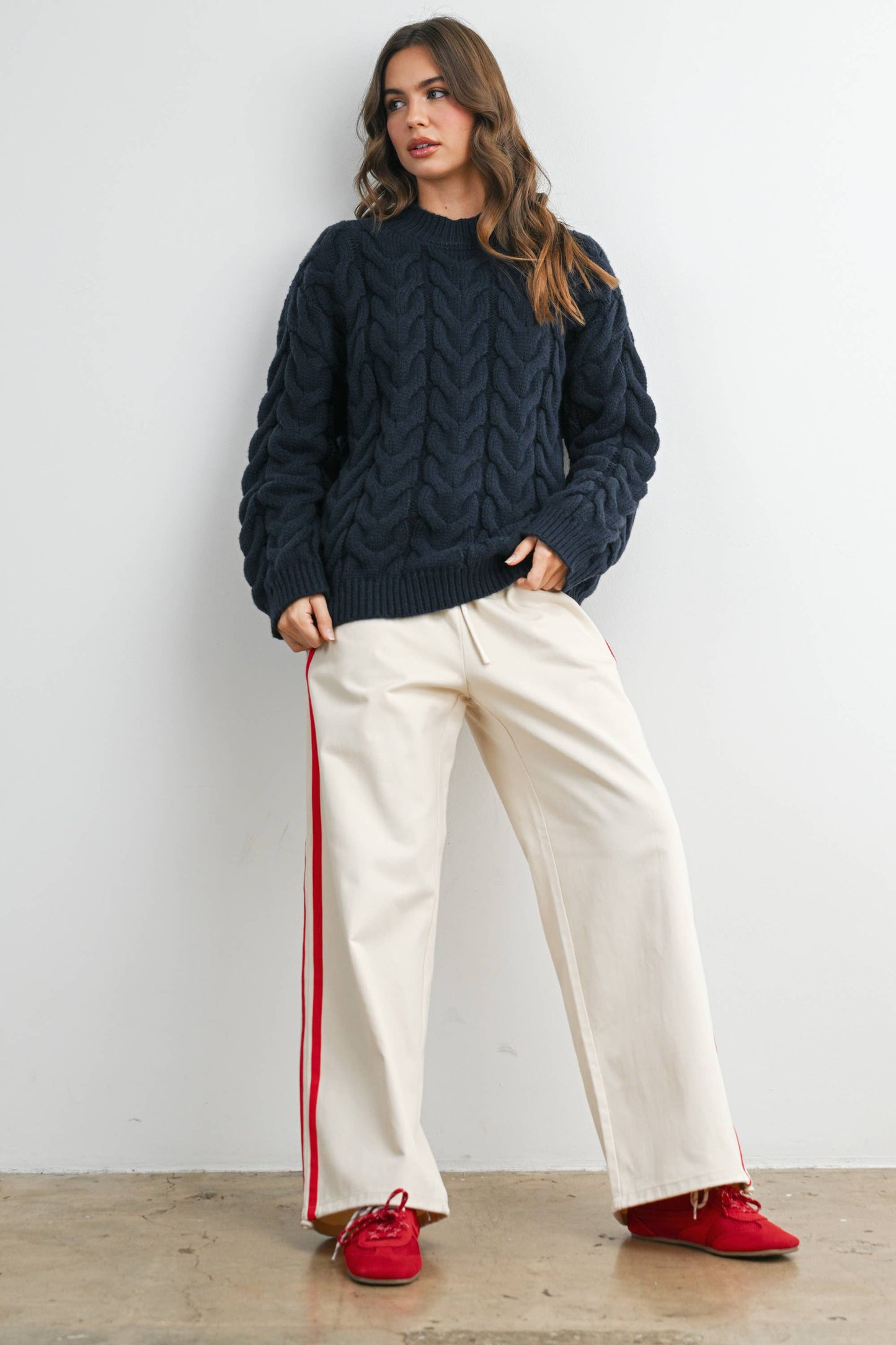 Cable-Knit Long Sleeve Sweater