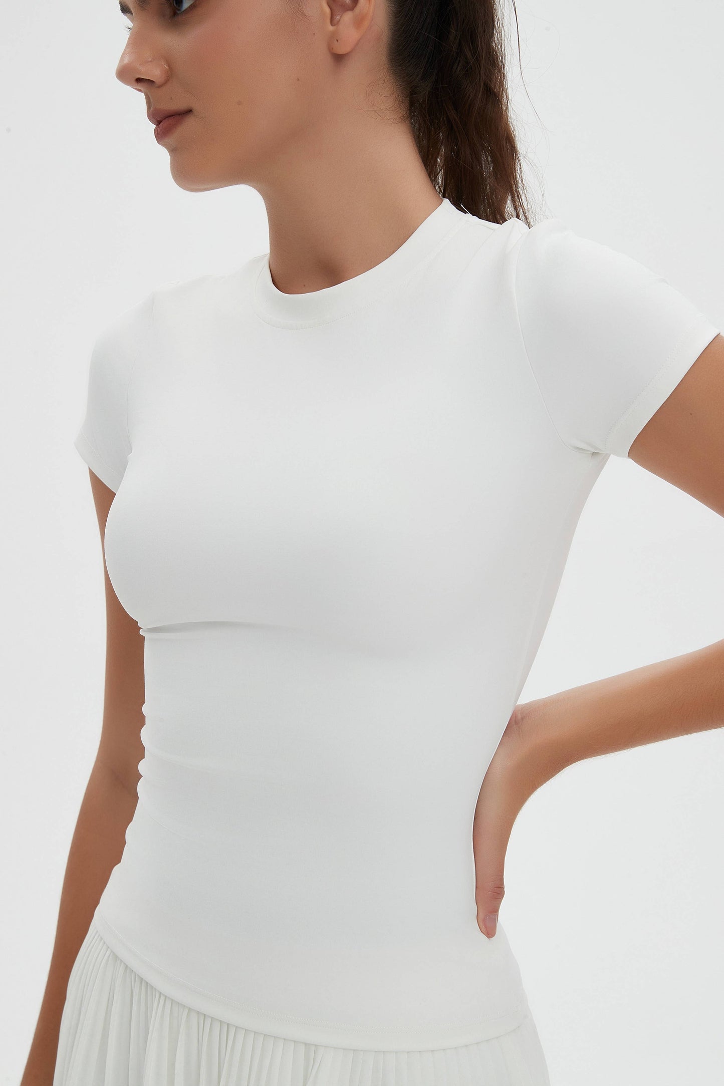 Natalie Fitted Short Sleeve Active Top: Black / XL