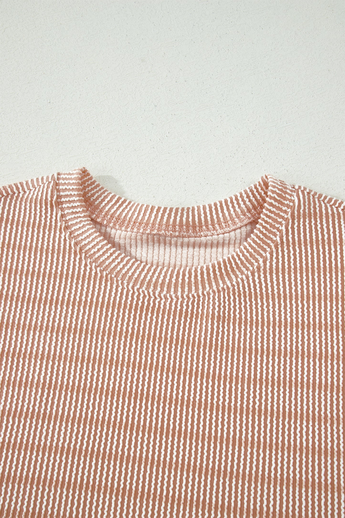 Sky Blue Stripe Raised Rib Loose Tee Drawstring Elastic Waist 2pcs Short Set