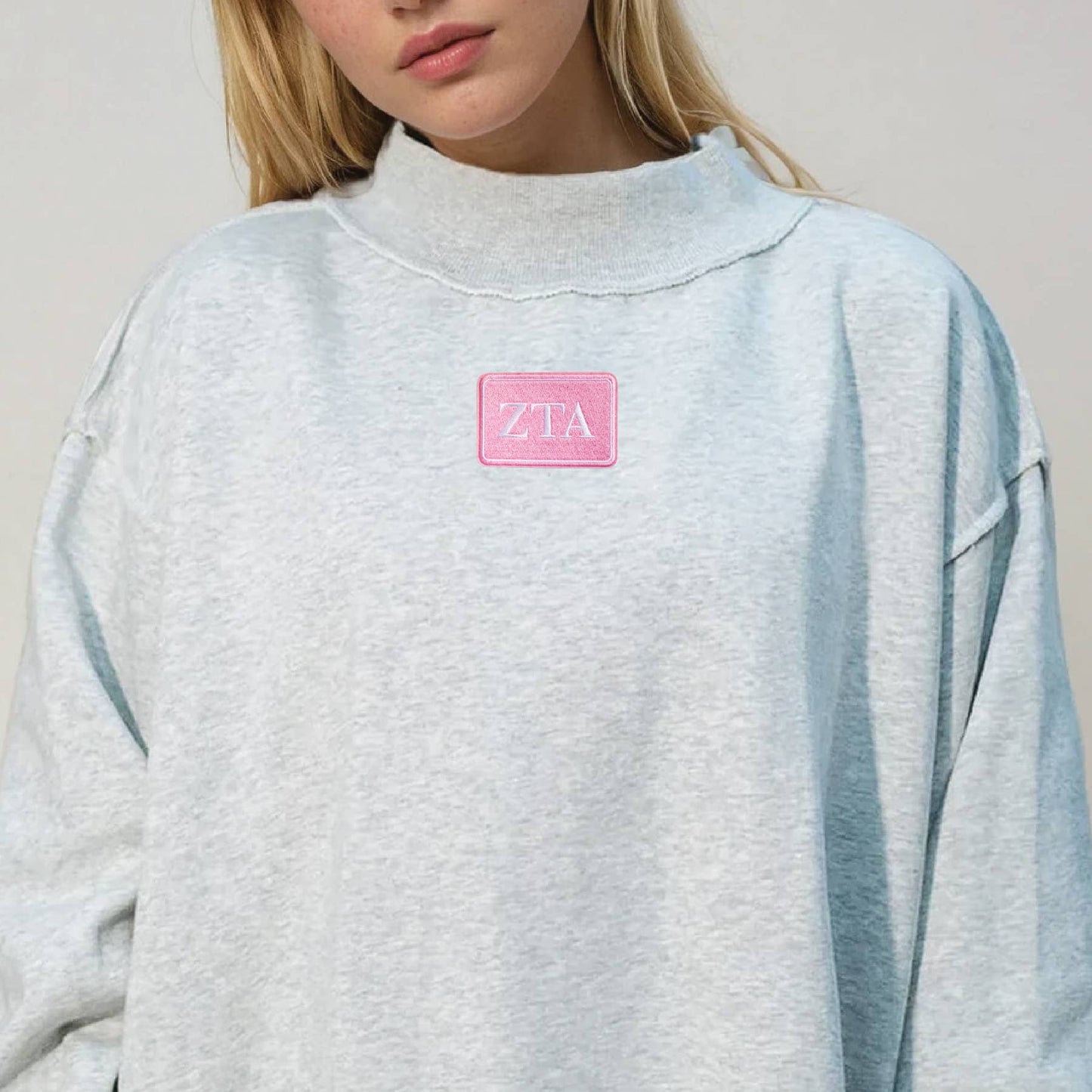 Sorority Letter Patch Mockneck Sweatshirt