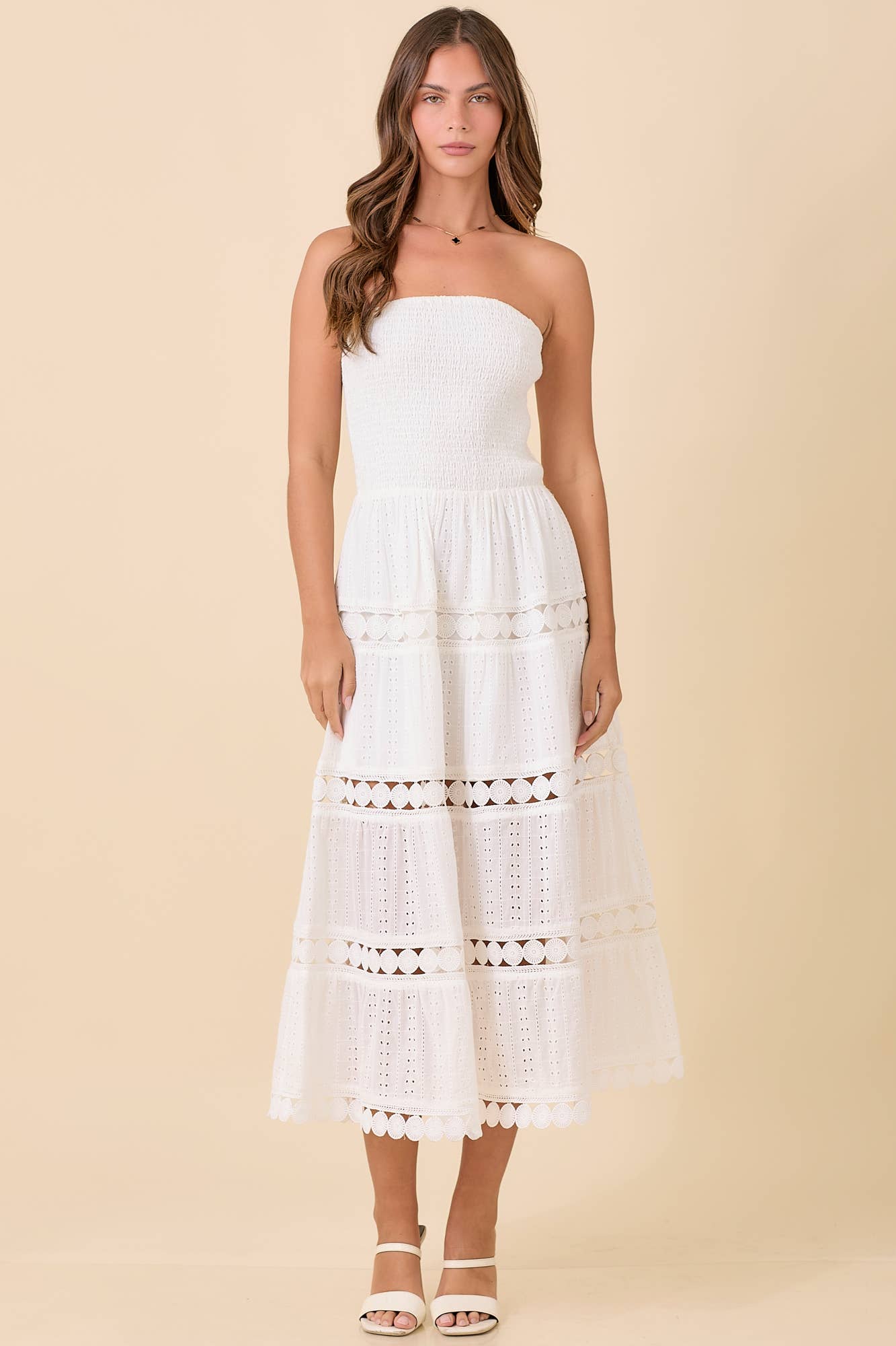 Smocked Eyelet Maxi Dress – Boho Summer Strapless