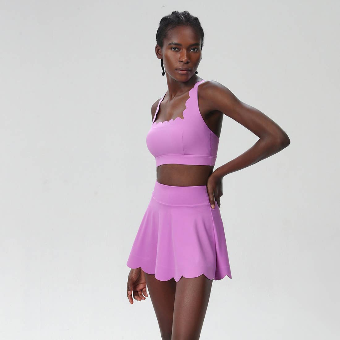 Women Seamless Quick-Dry Set Strappy Bra & A-Line Skirt: Light Purple / L
