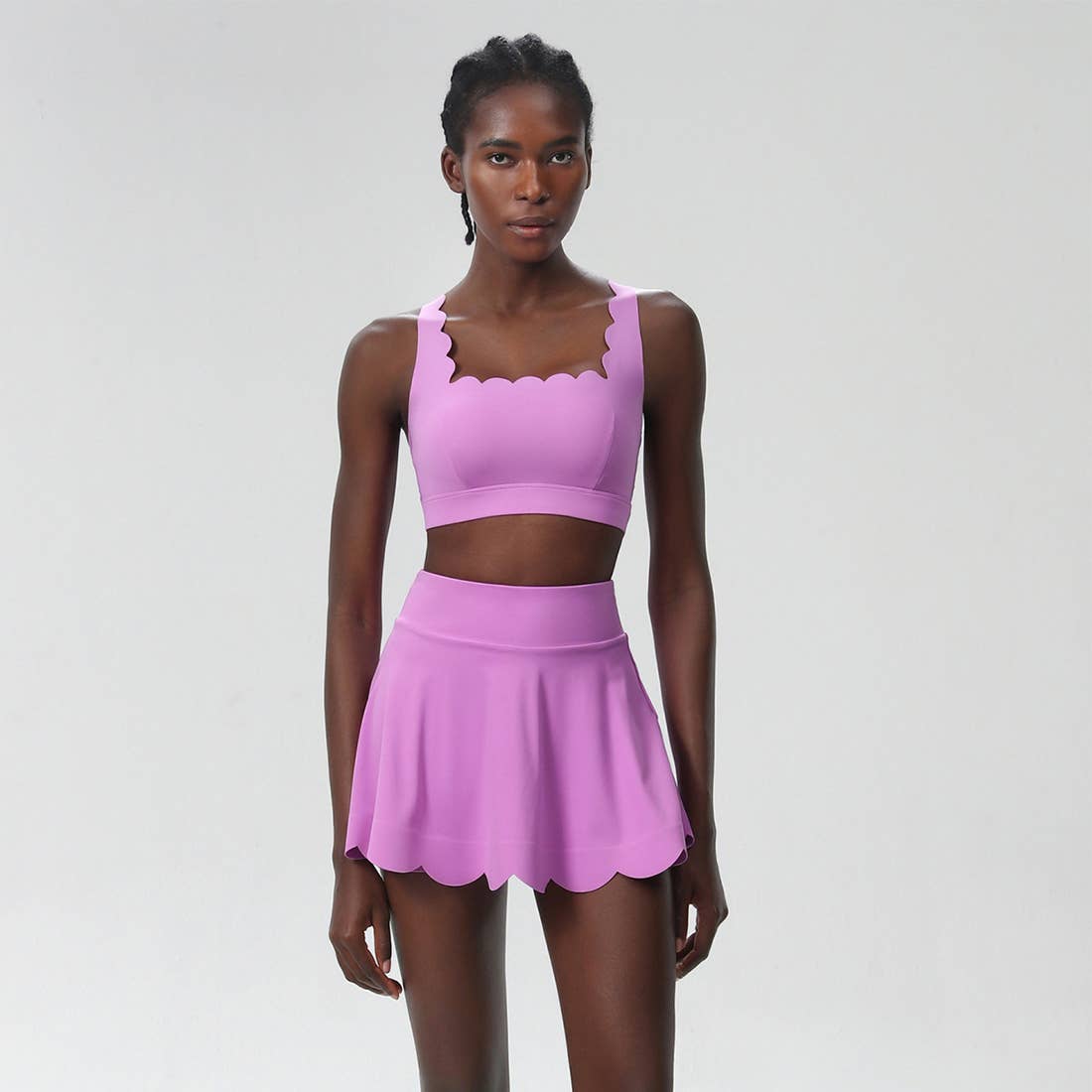 Women Seamless Quick-Dry Set Strappy Bra & A-Line Skirt: Light Purple