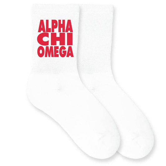 Cotton  Crew Socks Printed in Sorority Name and Color
