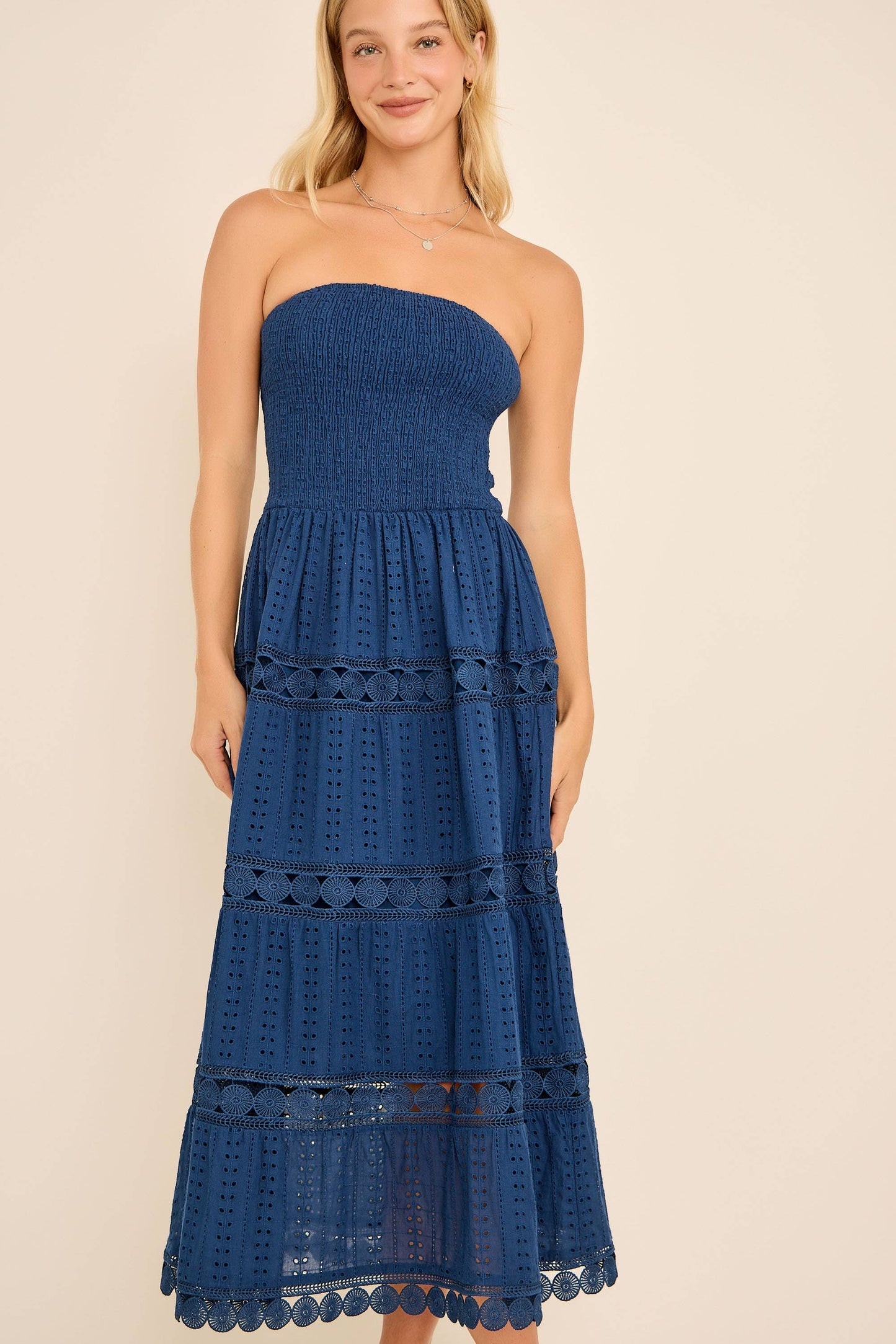 Smocked Eyelet Maxi Dress – Boho Summer Strapless