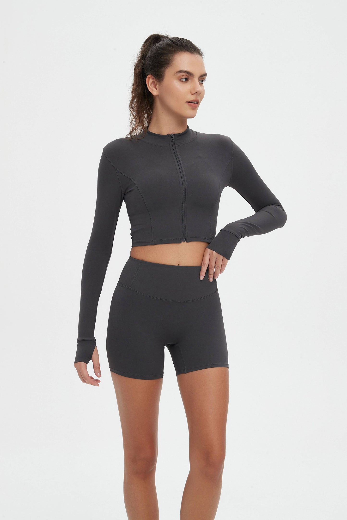 Rosalind 3-Piece Crop Jacket Workout Activewear Set: Midnight / L