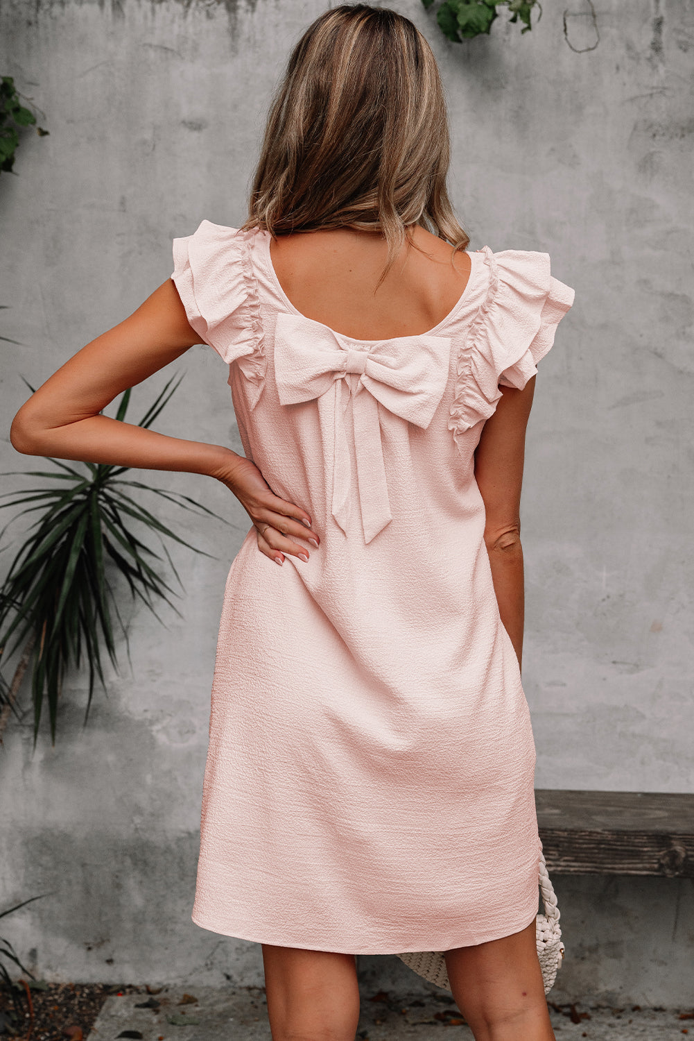 light pink flutter sleeve dress Light Pink Flutter Sleeve Ruffle Hem Midi Dress