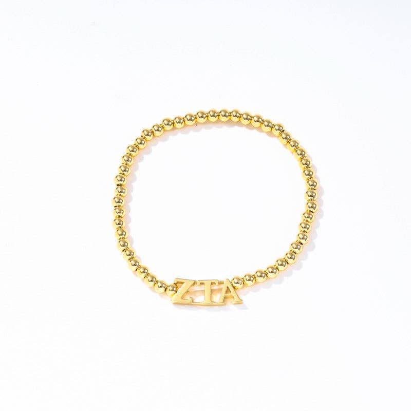 Sorority: Gold Beaded Bracelet with Greek Letters