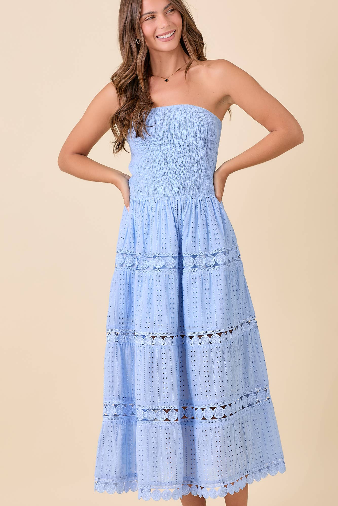 Smocked Eyelet Maxi Dress – Boho Summer Strapless
