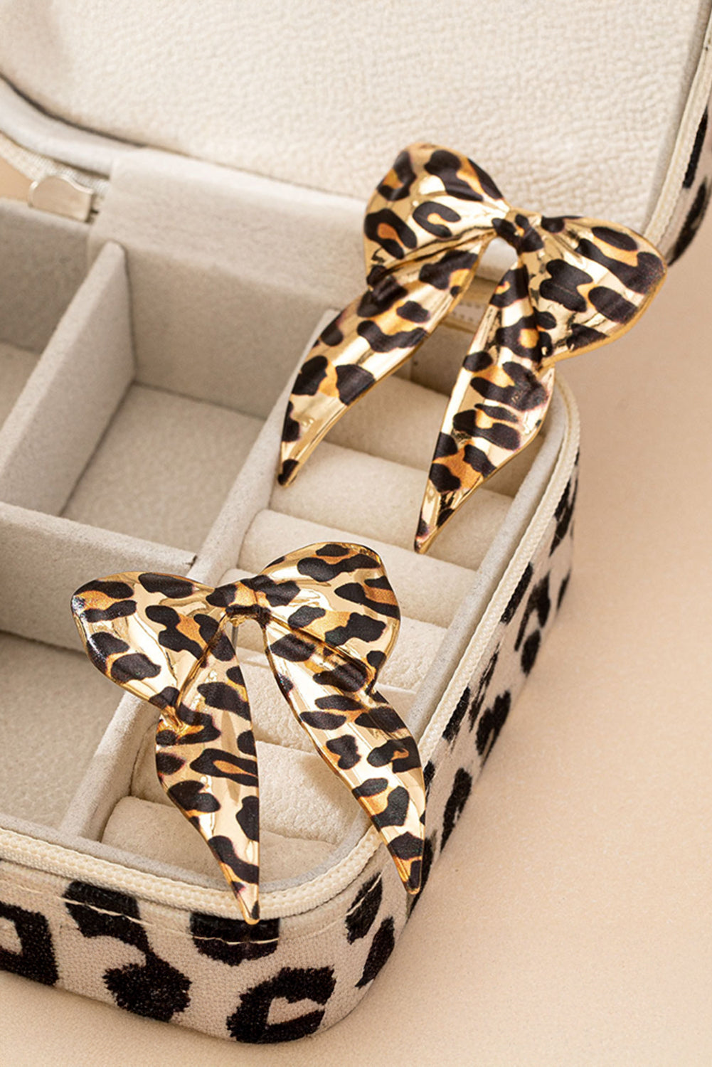 Gold Leopard Print Bow Knot Shape Plated Alloy Earrings