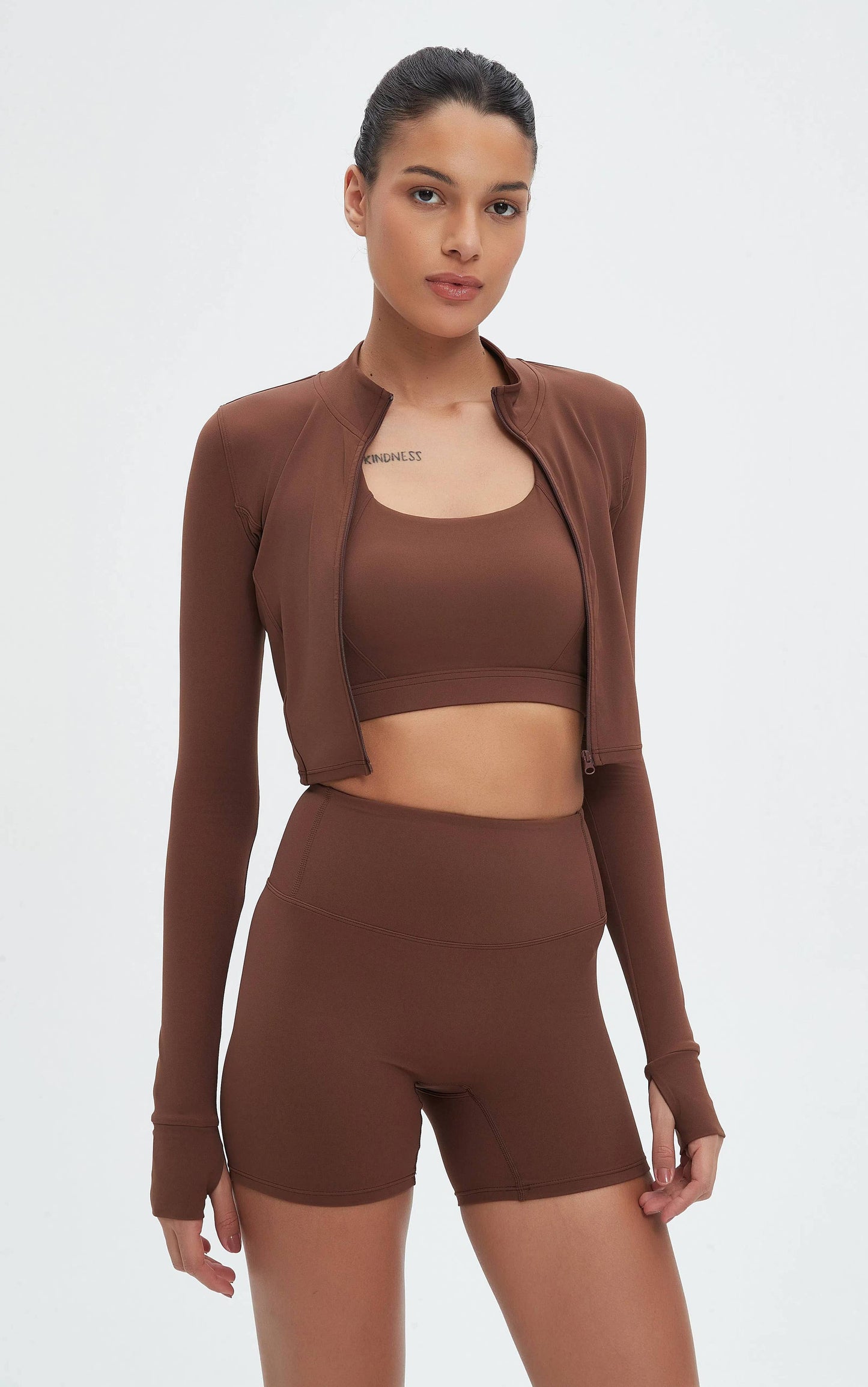 Rosalind 3-Piece Crop Jacket Workout Activewear Set: Midnight / L
