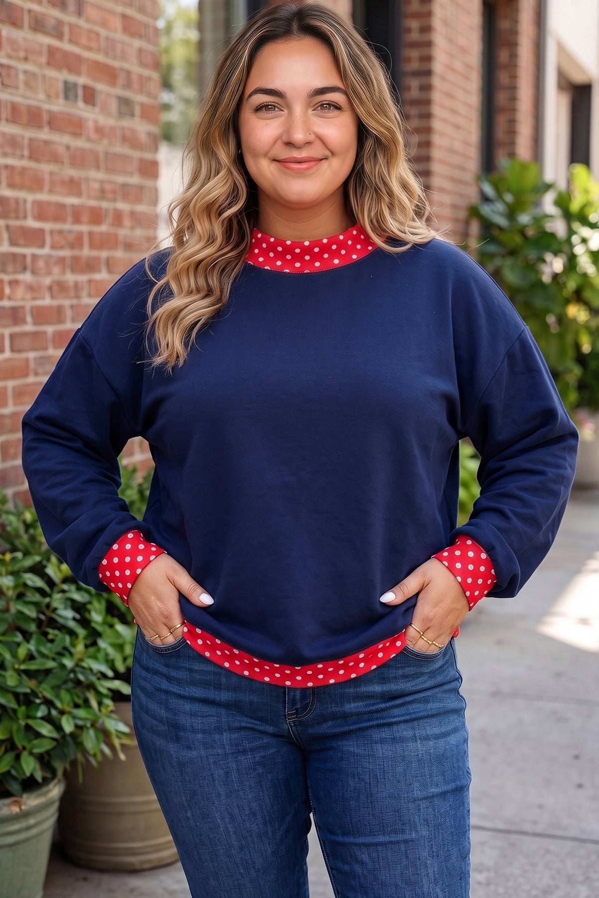Red Polka Dot Plus Size Sweatshirt