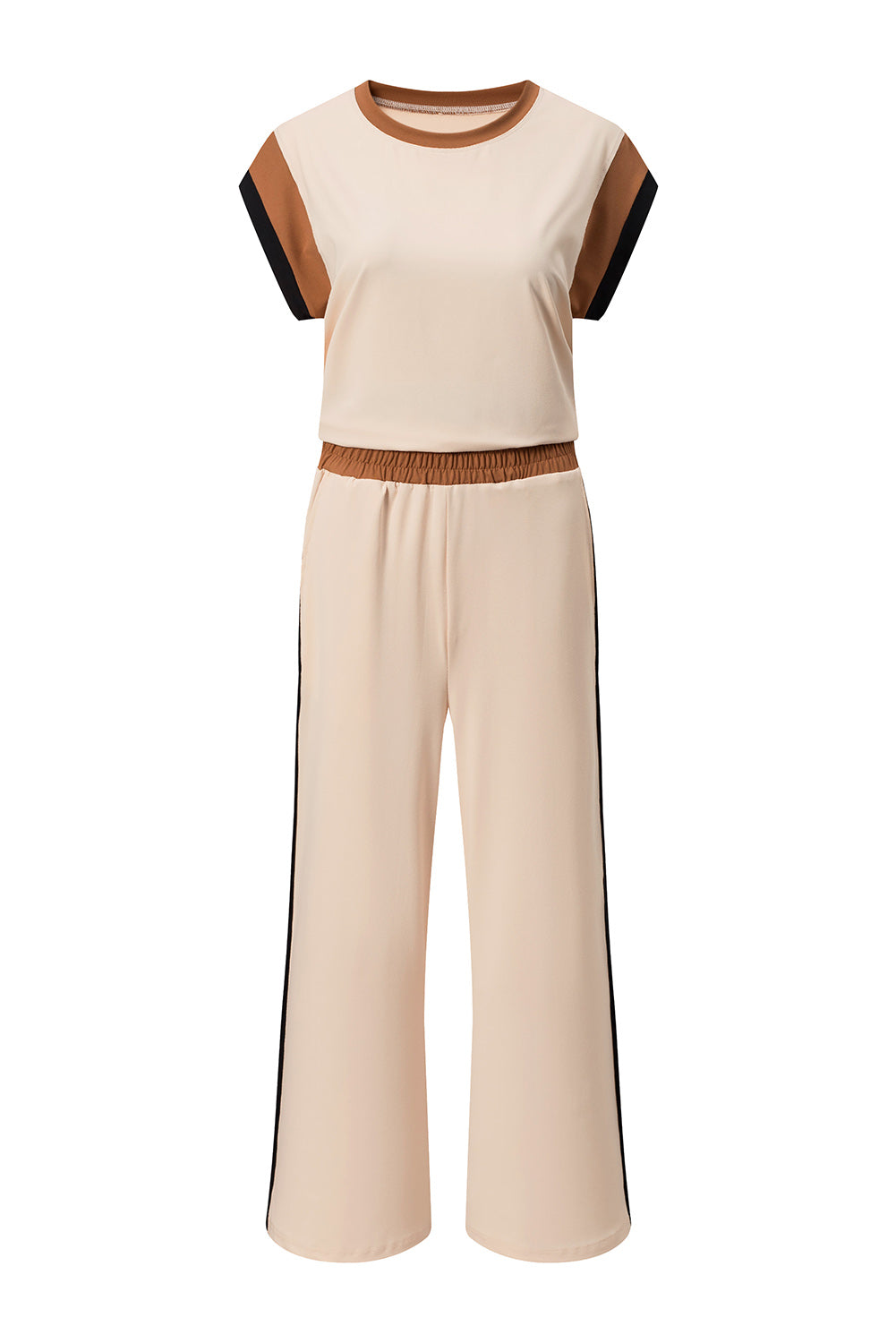 Strawberry Pink Color Block Detail Casual Two-piece Set