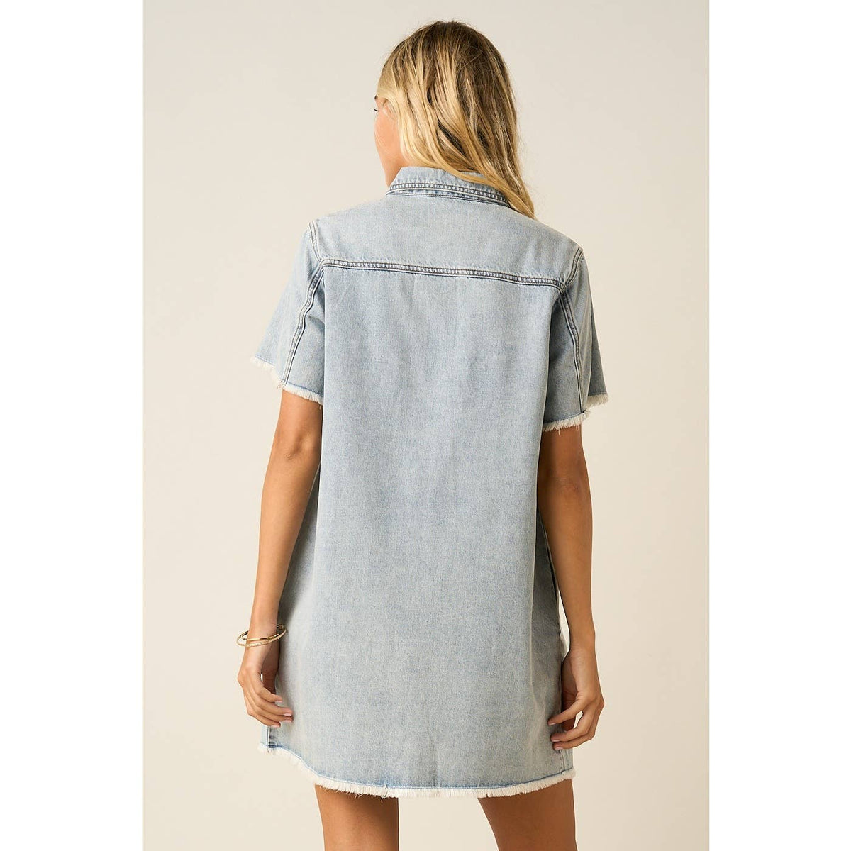 WASHED DENIM SHORT SLEEVE MINI SHIRT DRESS
