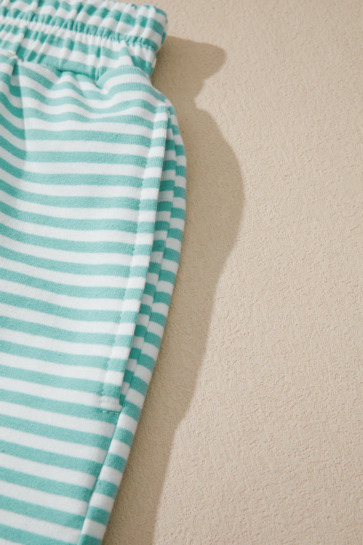 Pink Stripe Cuffed Sleeve Contrast Mock Neck Tee Casual 2pcs Short Set