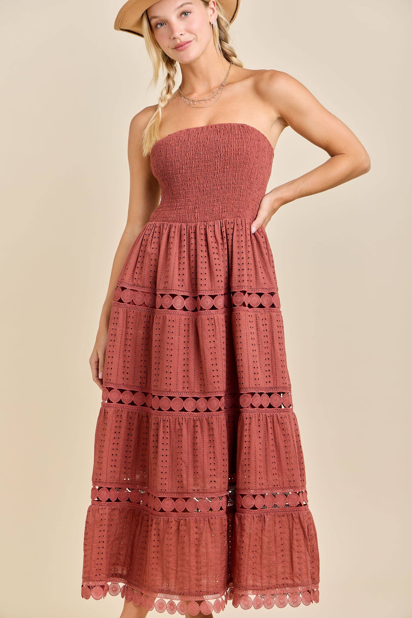 Smocked Eyelet Maxi Dress – Boho Summer Strapless