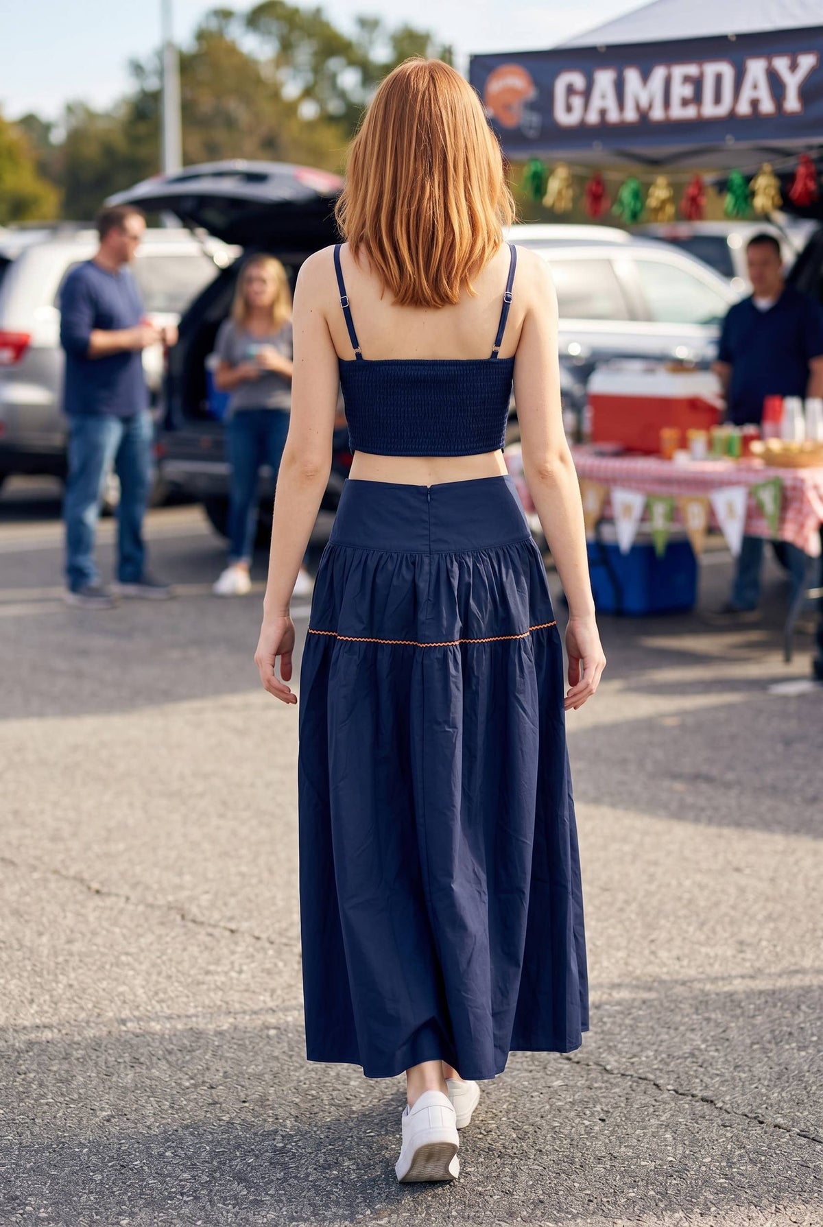 White Trimmed Purple Scalloped Top & Maxi Skirt Set