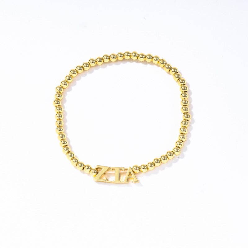 Sorority: Gold Beaded Bracelet with Greek Letters
