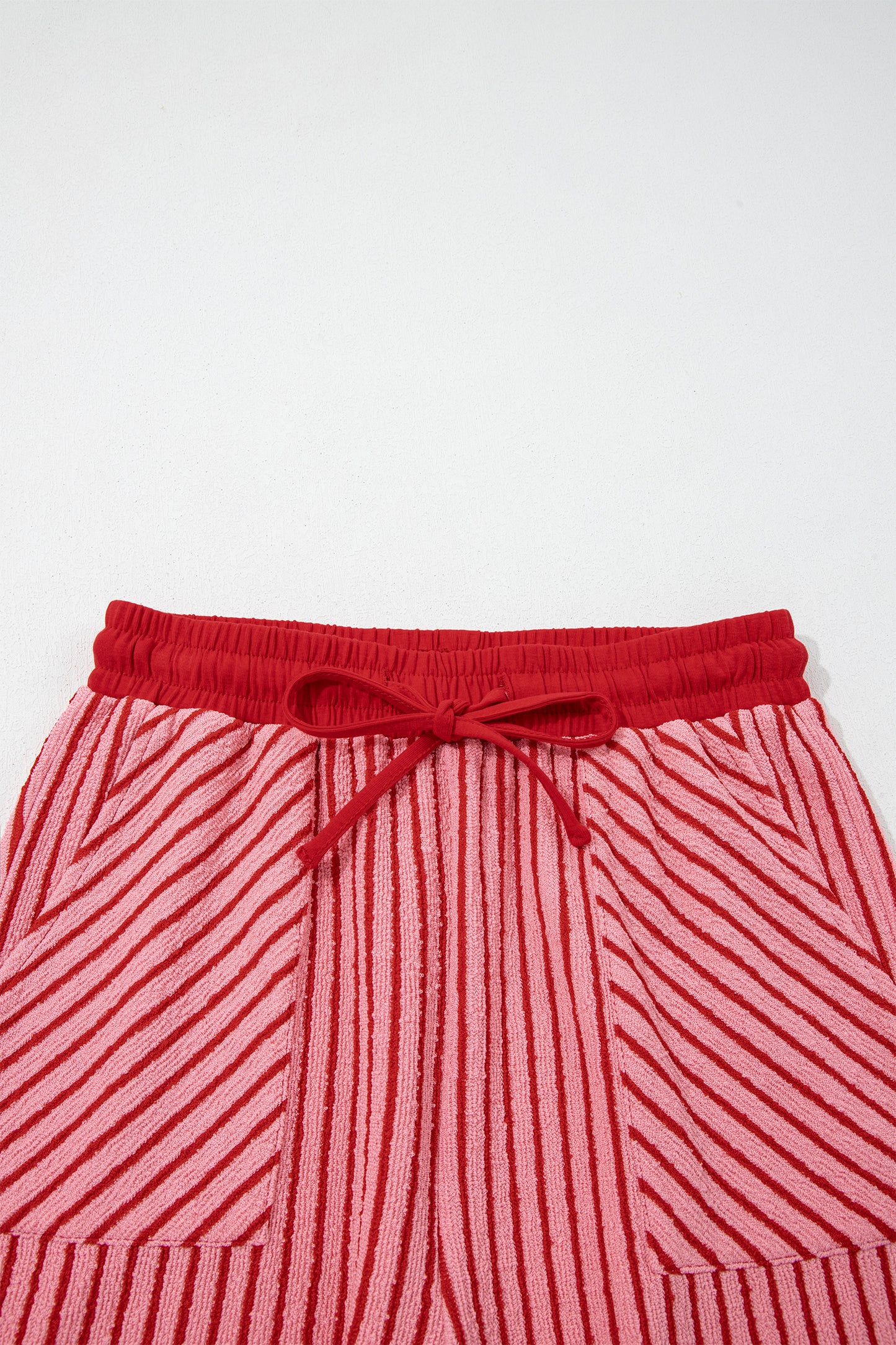 Sky Blue Stripe Crew Neck Tee Drawstring Waist Cropped Pants Set